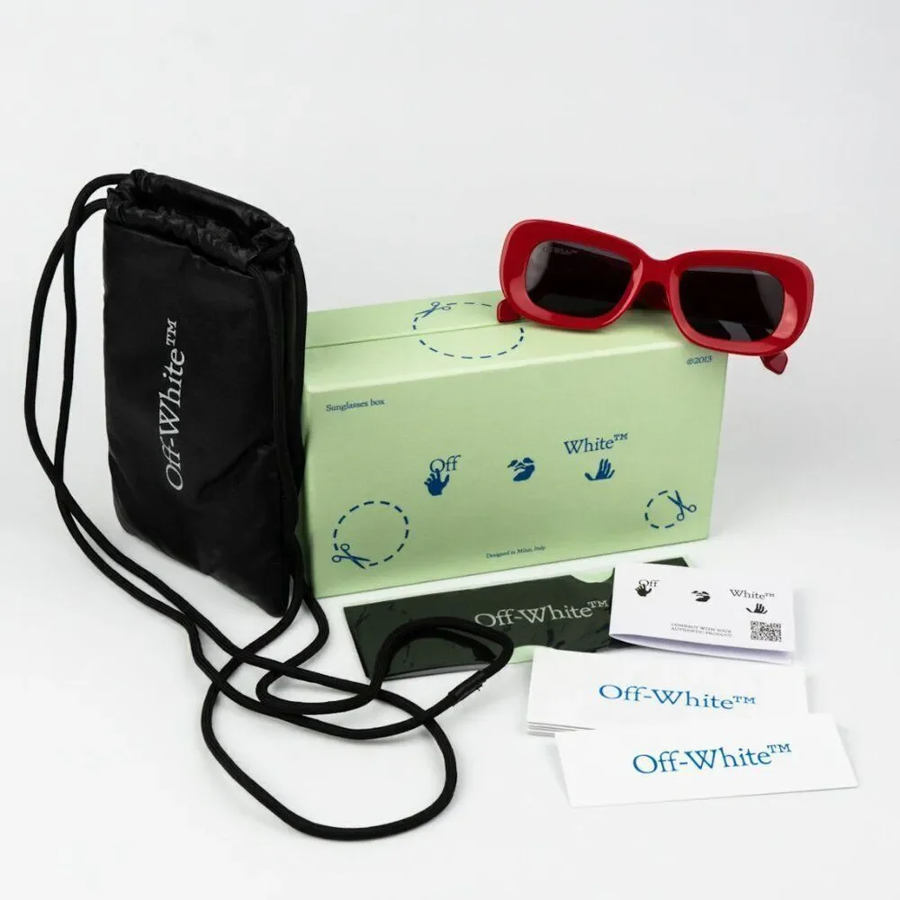 NEW Off-White CARRARA 507 Red Dark Grey Unisex Rectangular Sunglasses